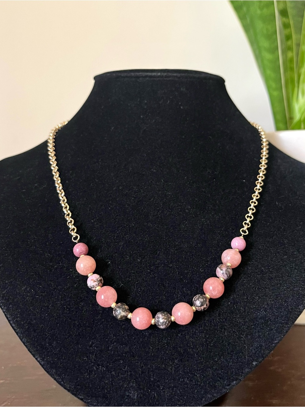 Rhodonite & Gold Beaded Necklace